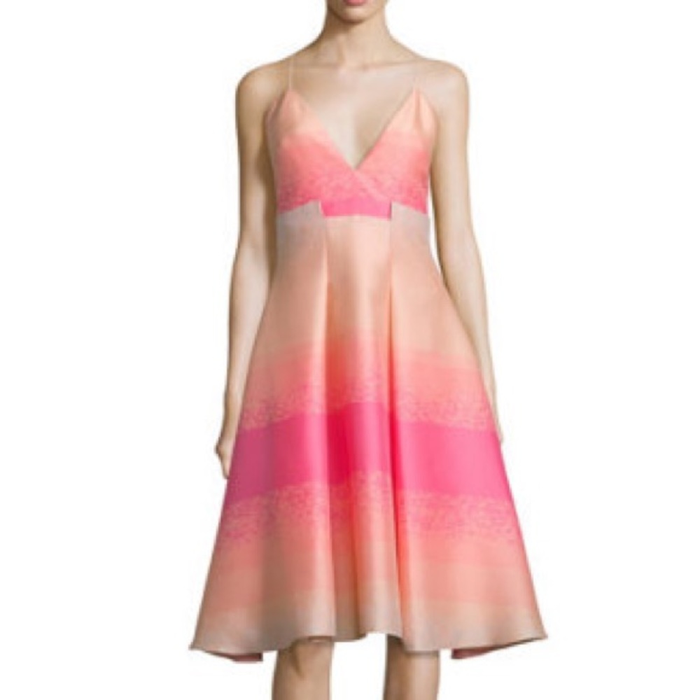 Badgley Mischka Sleeveless Striped-Ombre Fit and Flare Dress